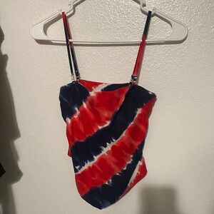 red, white and blue spaghetti strap shirt